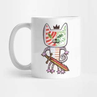 Black-crowned cat warrior illustration with with a sword Mug